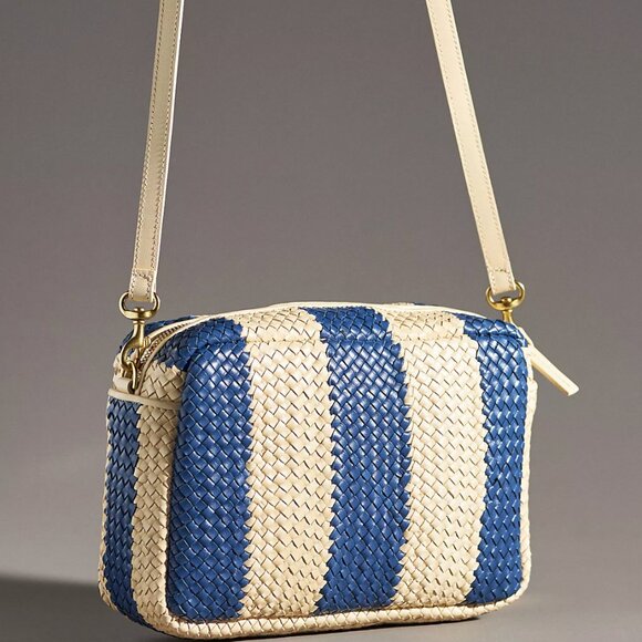 LIKE NEW Clare V. Marisol in Indigo & Cream Woven Racing Stripes - Picture 3 of 4